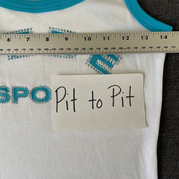 Vintage Bebe Sport Ribbed Tank Top White Blue Y2K McBling NWT Large USA Made - Picture 11 of 12